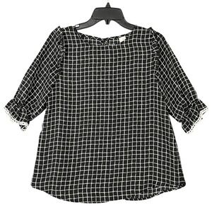 Westmoon Blouse Size M Grid Ruffle Sleeve‎ Minimalist Chic Modern Artsy Boho